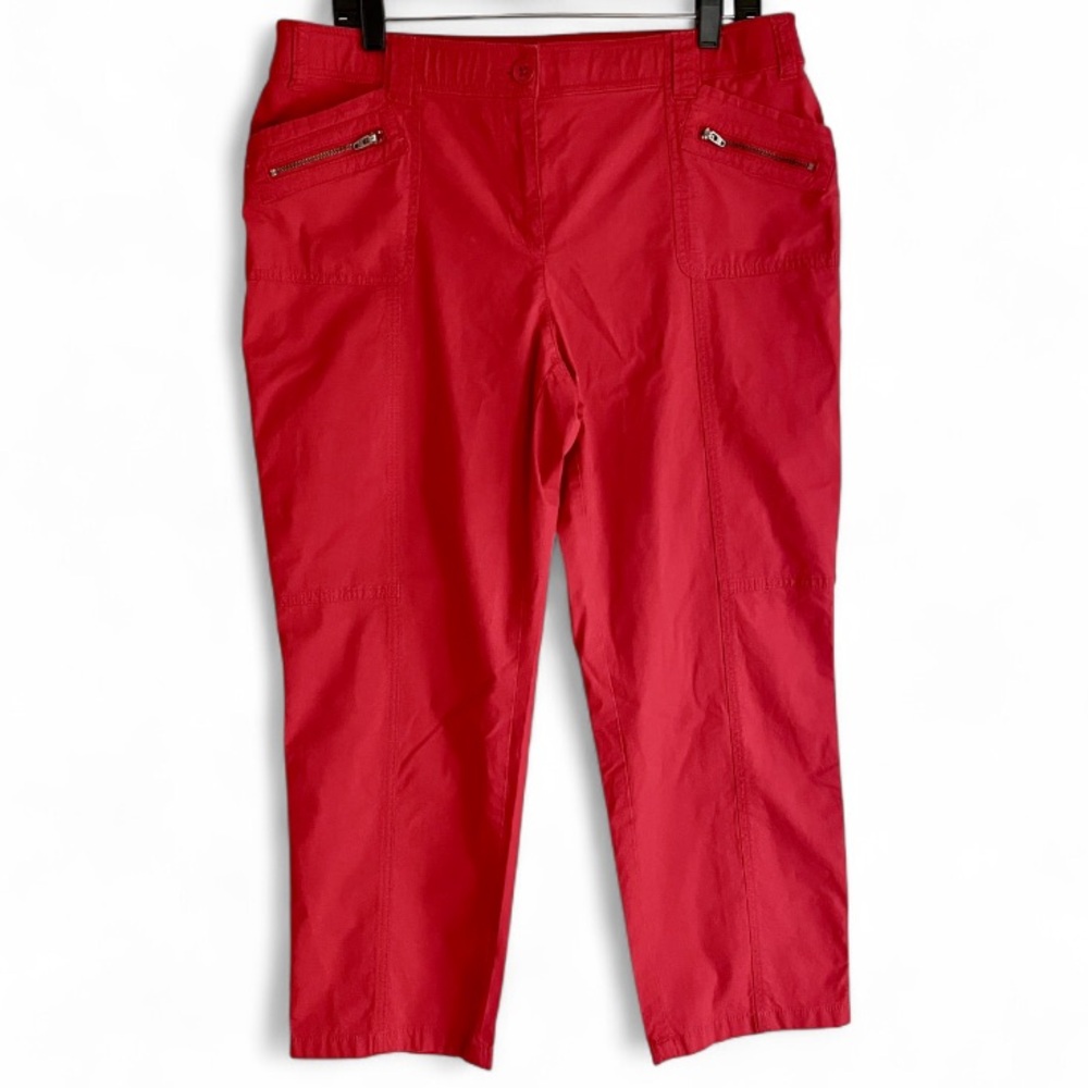 Chico's Coral Red Cotton Blend Cropped Capri Pants Size 2